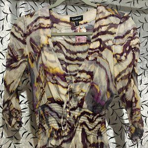 Bebe Purple Swirl Silk Crop Top size XXS